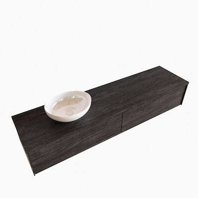 Badkamermeubel BWS Madrid Dark Brown 180 cm met Topblad en Keramische Waskom Links (2 lades, 0 kraangaten)