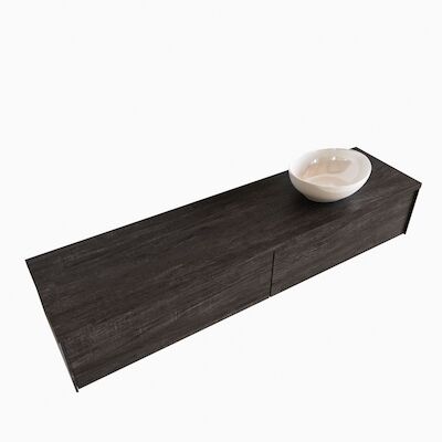 Badkamermeubel BWS Madrid Dark Brown 180 cm met Topblad en Keramische Waskom Rechts (2 lades, 0 kraangaten)
