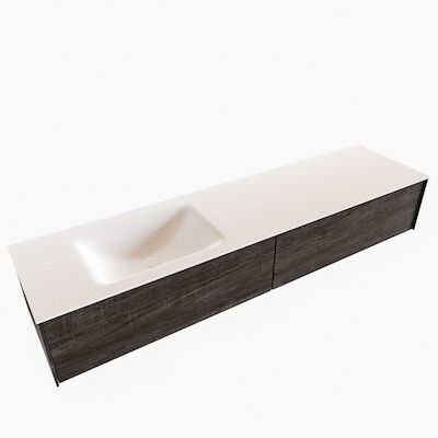 Badkamermeubel BWS Madrid Dark Brown 180x45x30 cm Mat Witte Solid Surface Wastafel Links (2 lades, 0 kraangaten)