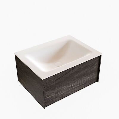 Badkamermeubel BWS Madrid Dark Brown 60x45x30 cm Mat Witte Solid Surface Wastafel (0 kraangaten)