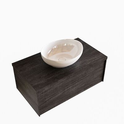 Badkamermeubel BWS Madrid Dark Brown 80 cm met Topblad en Keramische Waskom (0 kraangaten)