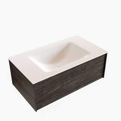 Badkamermeubel BWS Madrid Dark Brown 80x45x30 cm Mat Witte Solid Surface Wastafel (0 kraangaten)