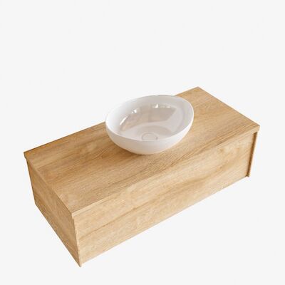 Badkamermeubel BWS Madrid Washed Oak 100 cm met Topblad en Keramische Waskom (1 kraangat)