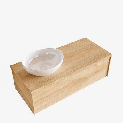 Badkamermeubel BWS Madrid Washed Oak 100 cm met Topblad en Keramische Waskom Links (1 kraangat)