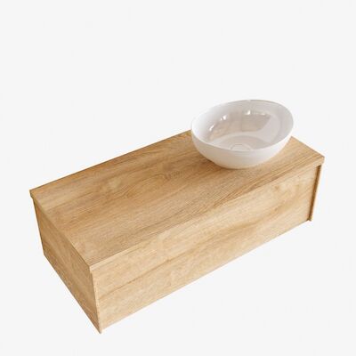 Badkamermeubel BWS Madrid Washed Oak 100 cm met Topblad en Keramische Waskom Rechts (1 kraangat)