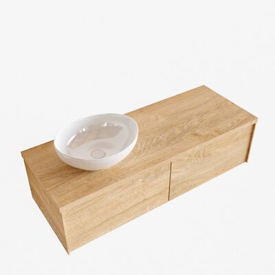 Badkamermeubel BWS Madrid Washed Oak 120 cm met Topblad en Keramische Waskom Links (2 lades, 1 kraangat)