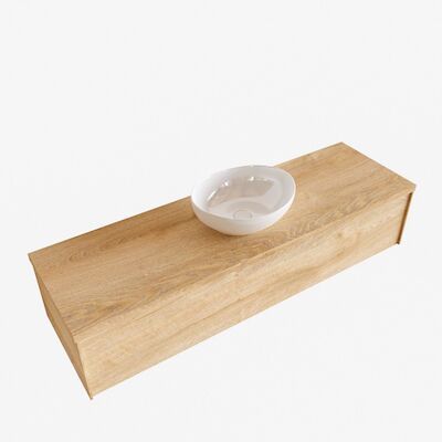 Badkamermeubel BWS Madrid Washed Oak 150 cm met Topblad en Keramische Waskom (1 kraangat)