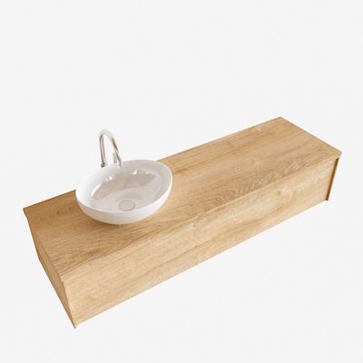 Badkamermeubel BWS Madrid Washed Oak 150 cm met Topblad en Keramische Waskom Links (1 kraangat)