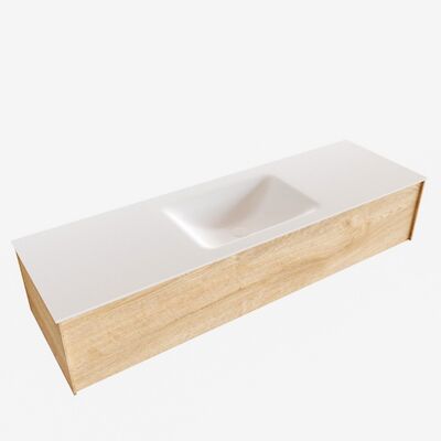 Badkamermeubel BWS Madrid Washed Oak 150x45x30 cm Mat Witte Solid Surface Wastafel (1 kraangat)