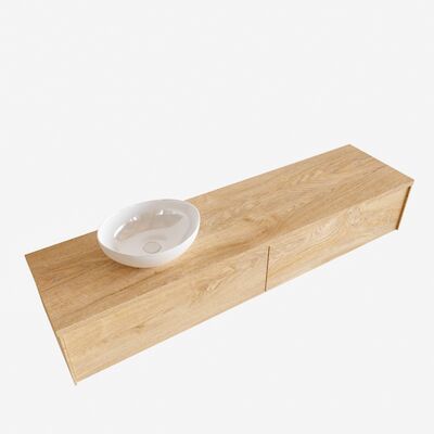 Badkamermeubel BWS Madrid Washed Oak 180 cm met Topblad en Keramische Waskom Links (2 lades, 1 kraangat)