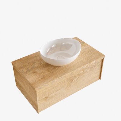 Badkamermeubel BWS Madrid Washed Oak 80 cm met Topblad en Keramische Waskom (1 kraangat)