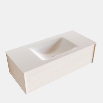 Badkamermeubel BWS Madrid Wit 100x45x30 cm Mat Witte Solid Surface Wastafel (0 kraangaten)