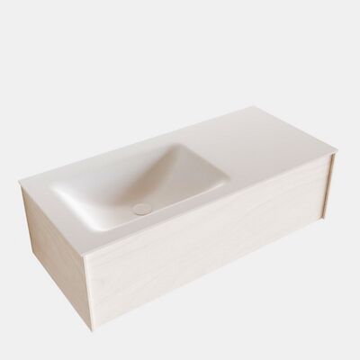 Badkamermeubel BWS Madrid Wit 100x45x30 cm Mat Witte Solid Surface Wastafel Links (0 kraangaten)