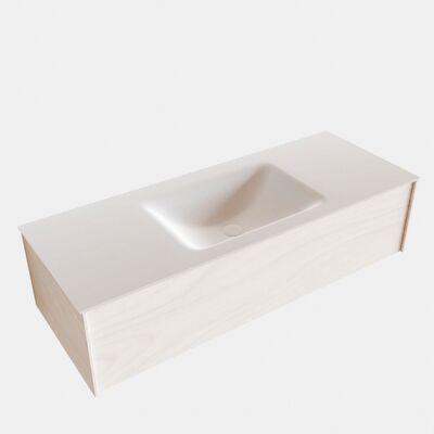 Badkamermeubel BWS Madrid Wit 120x45x30 cm Mat Witte Solid Surface Wastafel (0 kraangaten)