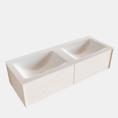 Badkamermeubel BWS Madrid Wit 120x45x30 cm Mat Witte Solid Surface Wastafel Dubbel (2 lades, 2 kraangaten)