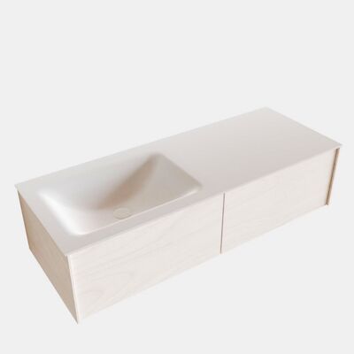 Badkamermeubel BWS Madrid Wit 120x45x30 cm Mat Witte Solid Surface Wastafel Links (2 lades, 0 kraangaten)