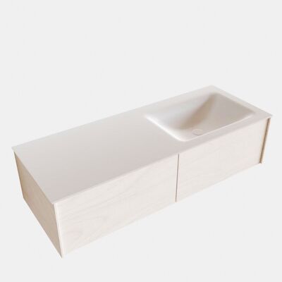 Badkamermeubel BWS Madrid Wit 120x45x30 cm Mat Witte Solid Surface Wastafel Rechts (2 lades, 0 kraangaten)