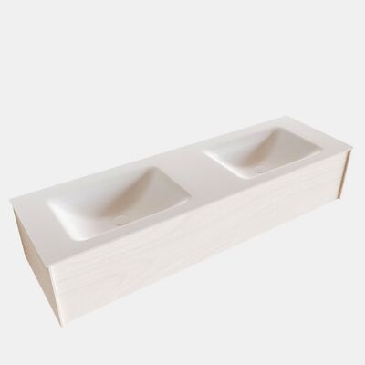 Badkamermeubel BWS Madrid Wit 150x45x30 cm Mat Witte Solid Surface Wastafel Dubbel (2 kraangaten)