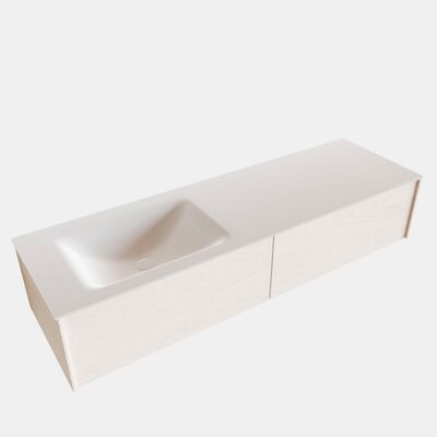 Badkamermeubel BWS Madrid Wit 150x45x30 cm Mat Witte Solid Surface Wastafel Links (2 lades, 1 kraangat)
