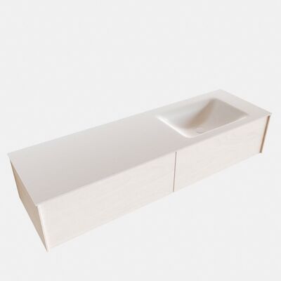 Badkamermeubel BWS Madrid Wit 150x45x30 cm Mat Witte Solid Surface Wastafel Rechts (2 lades, 0 kraangaten)