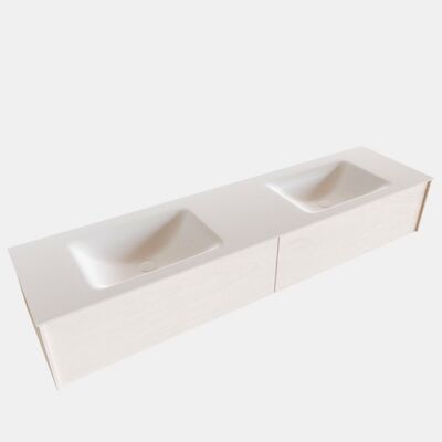 Badkamermeubel BWS Madrid Wit 180x45x30 cm Mat Witte Solid Surface Wastafel Dubbel (2 lades, 0 kraangaten)