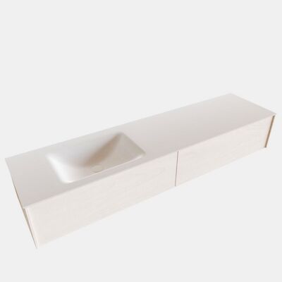 Badkamermeubel BWS Madrid Wit 180x45x30 cm Mat Witte Solid Surface Wastafel Links (2 lades, 1 kraangat)