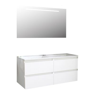 Badkamermeubel BWS Pepper Acryl Wastafel Incl Spiegel Met LED Verlichting Met 2 Kraangaten 120x55x46 cm Wit