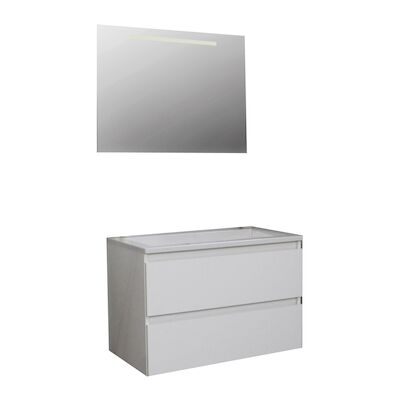 Badkamermeubel BWS Pepper Acryl Wastafel Incl Spiegel Met LED Verlichting Met Kraangat 80x55x46 cm Wit