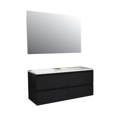 Badkamermeubel BWS Pepper Acryl Wastafel Incl Spiegel Zonder Kraangat 120x55x46 cm Mat Zwart