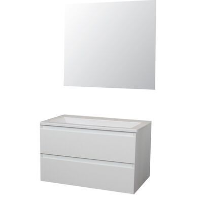Badkamermeubel BWS Pepper Acryl Wastafel Incl Spiegel Zonder Kraangat 80x55x46 cm Wit