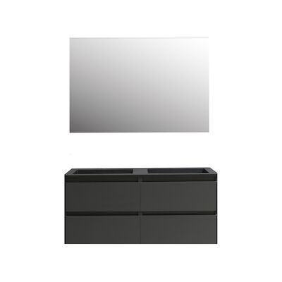 Badkamermeubel BWS Pepper Acryl Wastafel Mat Zwart Incl Spiegel met 2 Kraangaten 120x55x46 cm Antraciet