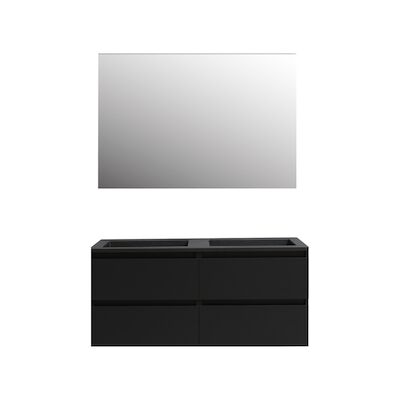 Badkamermeubel BWS Pepper Acryl Wastafel Mat Zwart Incl Spiegel Zonder Kraangat 120x55x46 cm Mat Zwart