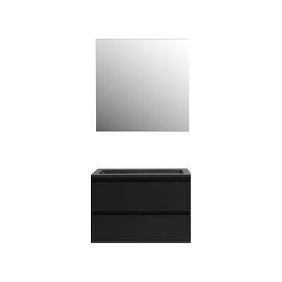 Badkamermeubel BWS Pepper Acryl Wastafel Mat Zwart Incl Spiegel Zonder Kraangat 80x55x46 cm Mat Zwart