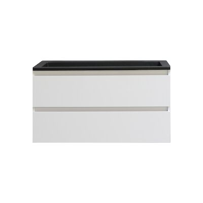 Badkamermeubel BWS Pepper Acryl Wastafel Mat Zwart Met 2 Kraangaten 100x55x46 cm Wit