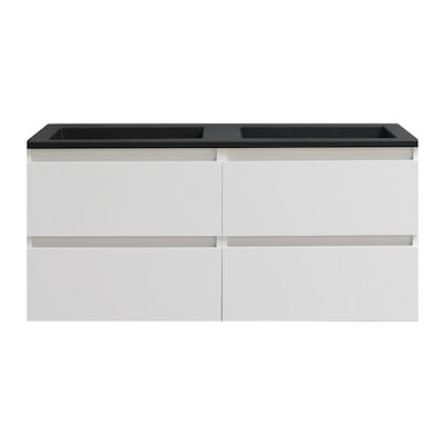 Badkamermeubel BWS Pepper Acryl Wastafel Mat Zwart Met 2 Kraangaten 120x55x46 cm Wit