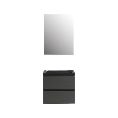 Badkamermeubel BWS Pepper Acryl Wastafel Mat Zwart Met Kraangat Inclusief Spiegel 60x55x46 cm Antraciet