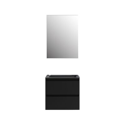 Badkamermeubel BWS Pepper Acryl Wastafel Mat Zwart Met Kraangat Inclusief Spiegel 60x55x46 cm Mat Zwart