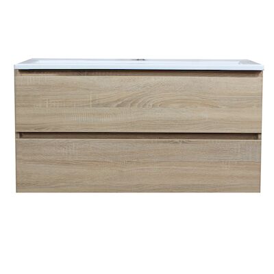 Badkamermeubel BWS Pepper Acryl Wastafel Met Kraangat 100x55x46 cm Eiken
