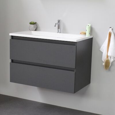 Badkamermeubel BWS Pepper Acryl Wastafel Met Kraangat 80x55x46 cm Antraciet