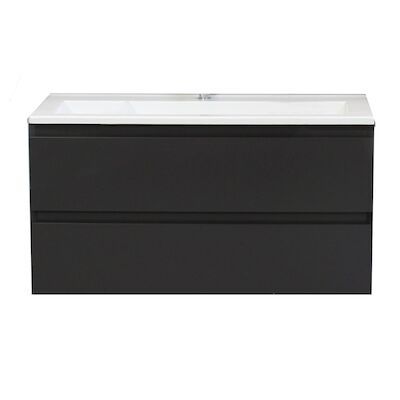 Badkamermeubel BWS Pepper Acryl Wastafel Met Kraangat Inclusief Spiegel 100x55x46 cm Antraciet