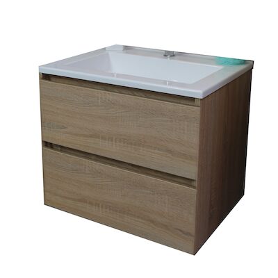 Badkamermeubel BWS Pepper Acryl Wastafel Met Kraangat Inclusief Spiegel 60x55x46 cm Eiken