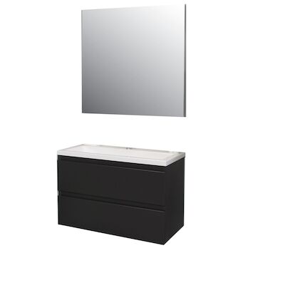 Badkamermeubel BWS Pepper Acryl Wastafel Met Kraangat Inclusief Spiegel 80x55x46 cm Antraciet