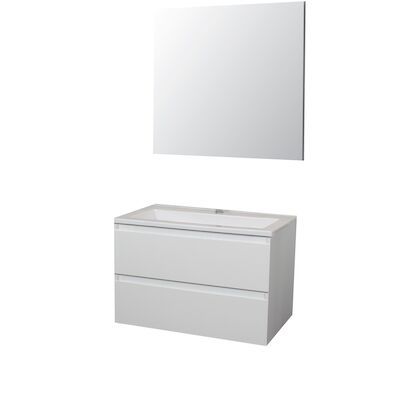Badkamermeubel BWS Pepper Acryl Wastafel Met Kraangat Inclusief Spiegel 80x55x46 cm Wit