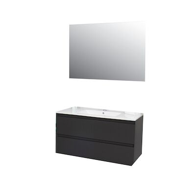 Badkamermeubel BWS Pepper Acryl Wastafel Twee Kraangaten Incl Spiegel 100x55x46 cm Wit