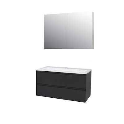 Badkamermeubel BWS Pepper Wastafel Acryl Incl Spiegelkast 2 Deurs Met 1 Krg 100x55x46 cm Antraciet
