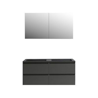 Badkamermeubel BWS Pepper Wastafel Acryl Mat Zwart Incl Spiegelkast 2 Deurs Zonder Krg 120x55x46 cm Antraciet