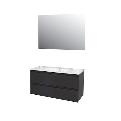 Badkamermeubel BWS Pepper Wastafel Porselein Incl Spiegel En Kraangat 100x55x46 cm Antraciet