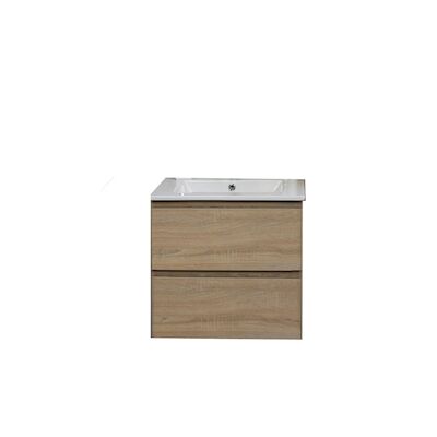 Badkamermeubel BWS Pepper Wastafel Porselein Incl Spiegel En Kraangat 60x55x46 cm Eiken
