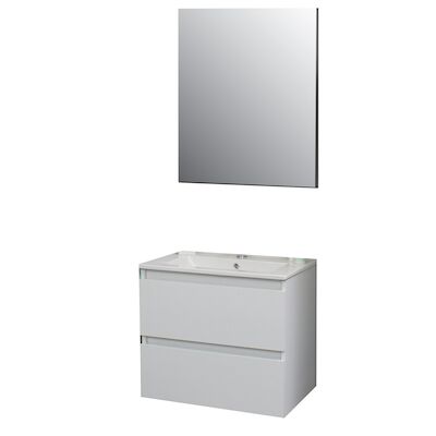 Badkamermeubel BWS Pepper Wastafel Porselein Incl Spiegel En Kraangat 60x55x46 cm Wit
