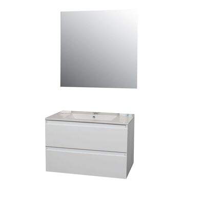 Badkamermeubel BWS Pepper Wastafel Porselein Incl Spiegel En Kraangat 80x55x46 cm Wit